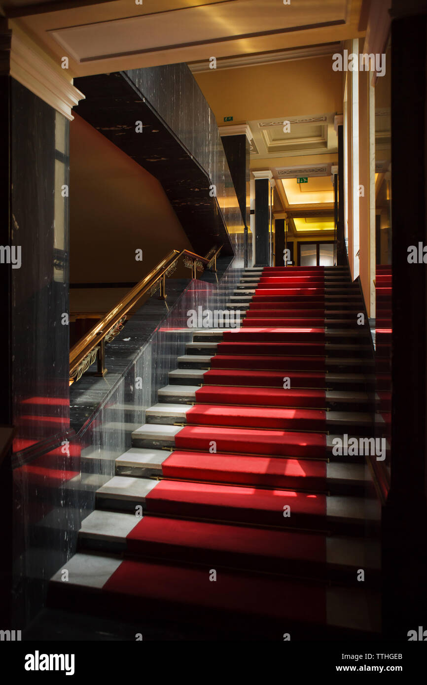 Main staircase in the Hotel International in Dejvice district in Prague ...