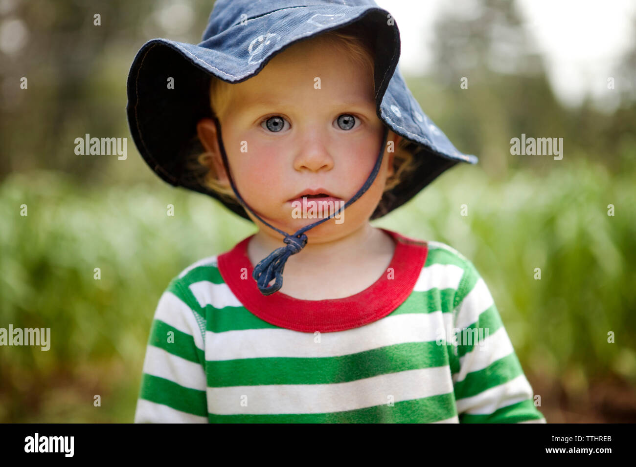 Portrait of cute boy at farm Stock Photo
