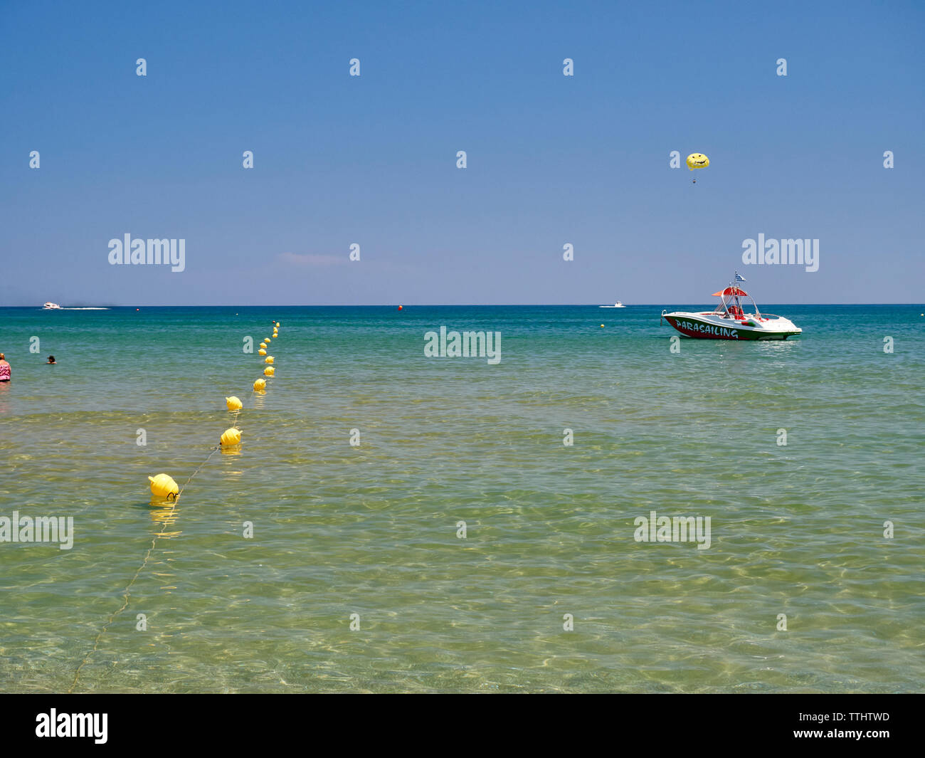 Parasailing at the beach, Rethymno (Rethymnon/Rethimno), Crete, Greek Islands, Greece, Europe Stock Photo