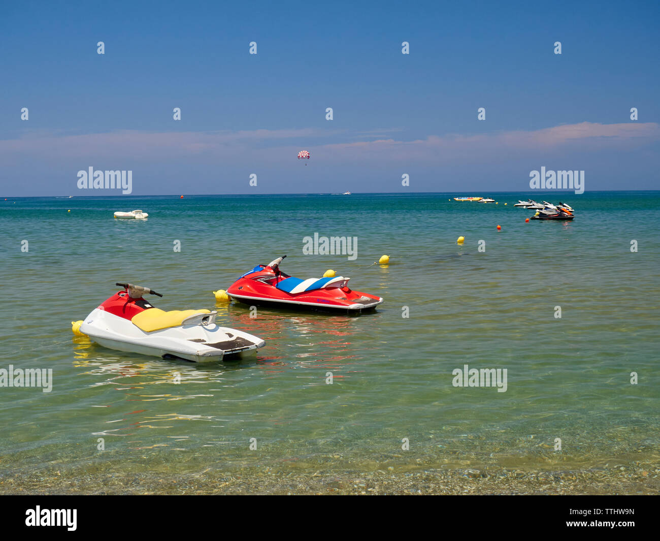 Jet ski rental on the beach, Rethymno (Rethymnon/Rethimno), Crete, Greek Islands, Greece, Europe Stock Photo