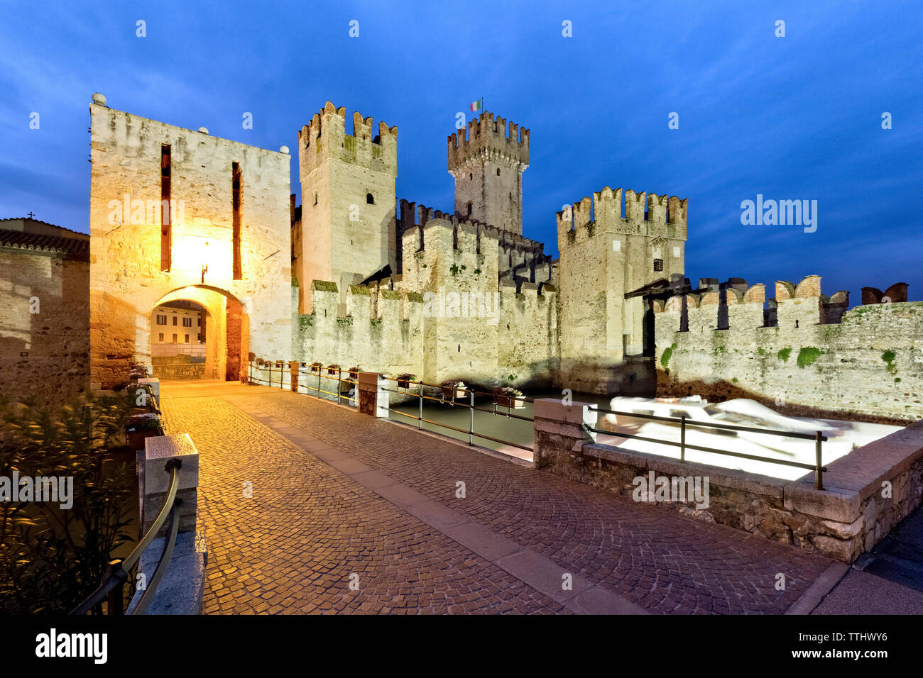 The gateway to the Scaligero castle in Sirmione. Lake Garda, Brescia province, Lombardy, Italy, Europe. Stock Photo