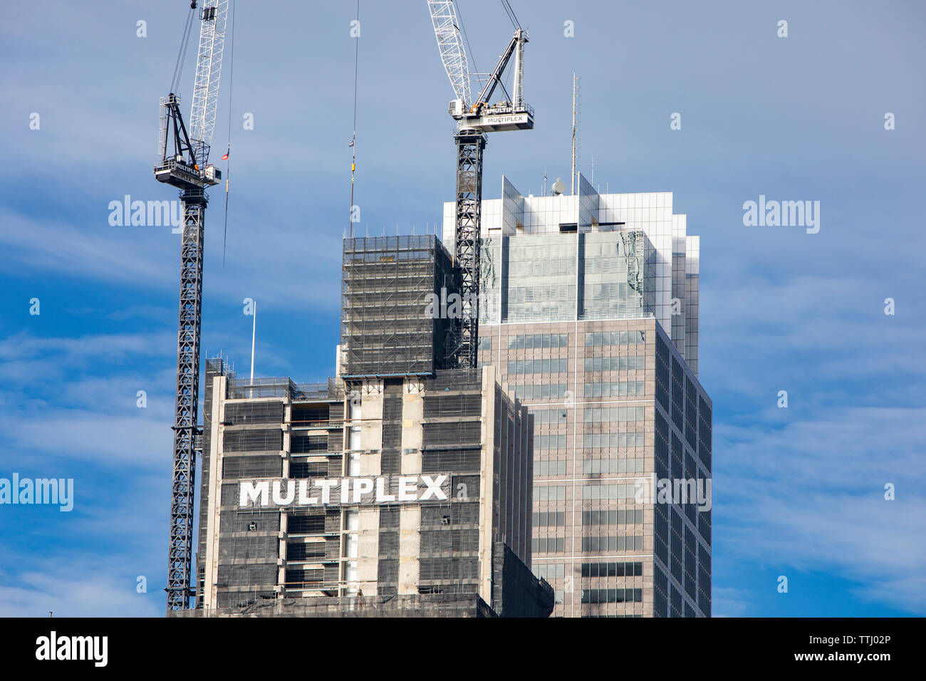 Multiplex construction development site in Sydney city centre with skyscraper buildings,Sydney,Australia Stock Photo