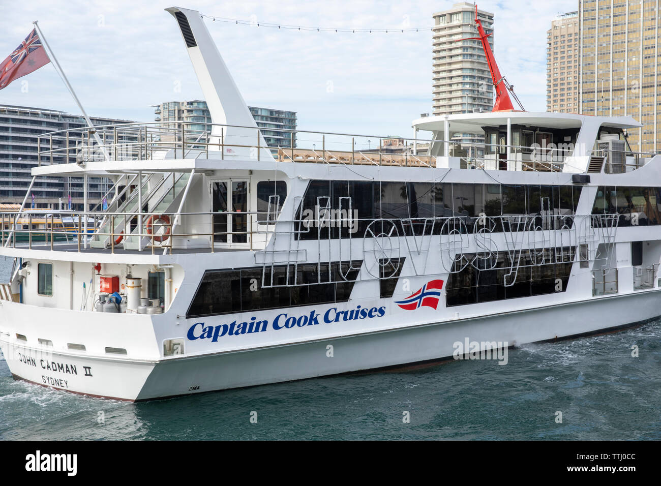 Captain Cook cruises vessel with passengers on Sydney harbour,New South Wales,Australia Stock Photo