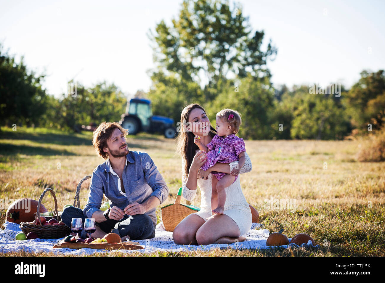 Family enjoying picnic on sunny day Stock Photo
