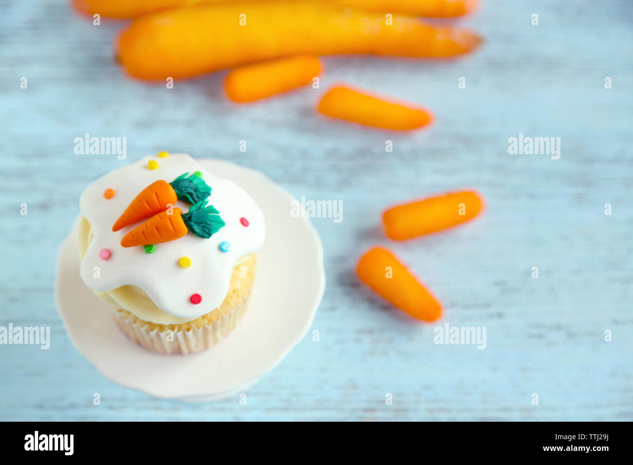 Easter cupcake on a cake stand, closeup Stock Photo