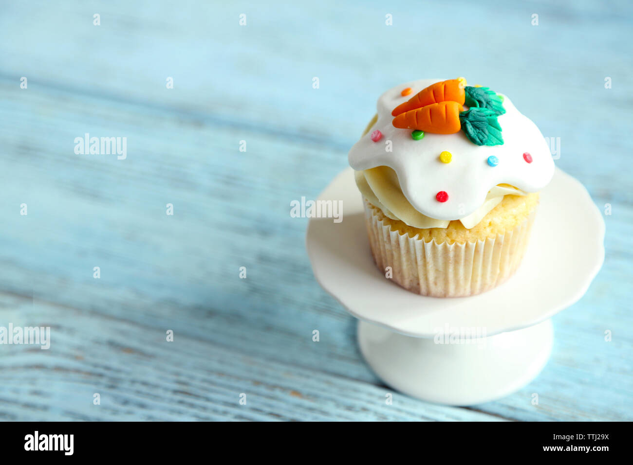 Easter cupcake on a cake stand, closeup Stock Photo
