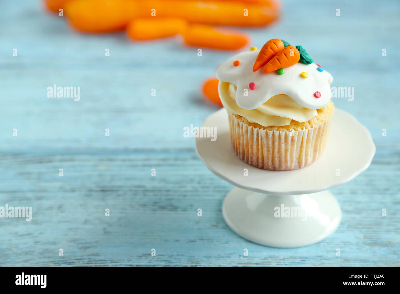 Easter cupcake on a cake stand, closeup Stock Photo