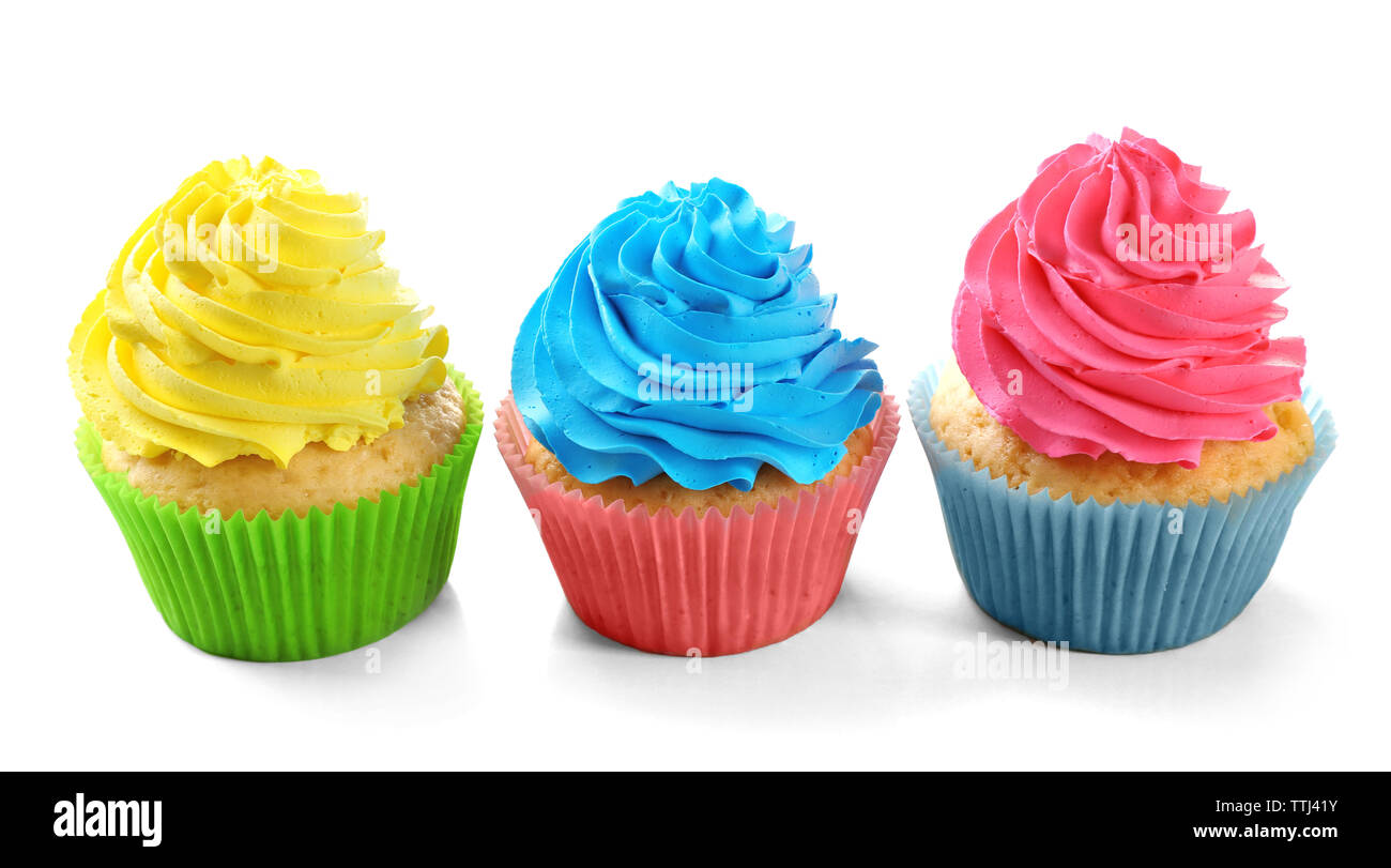 Birthday cupcakes isolated on white Stock Photo