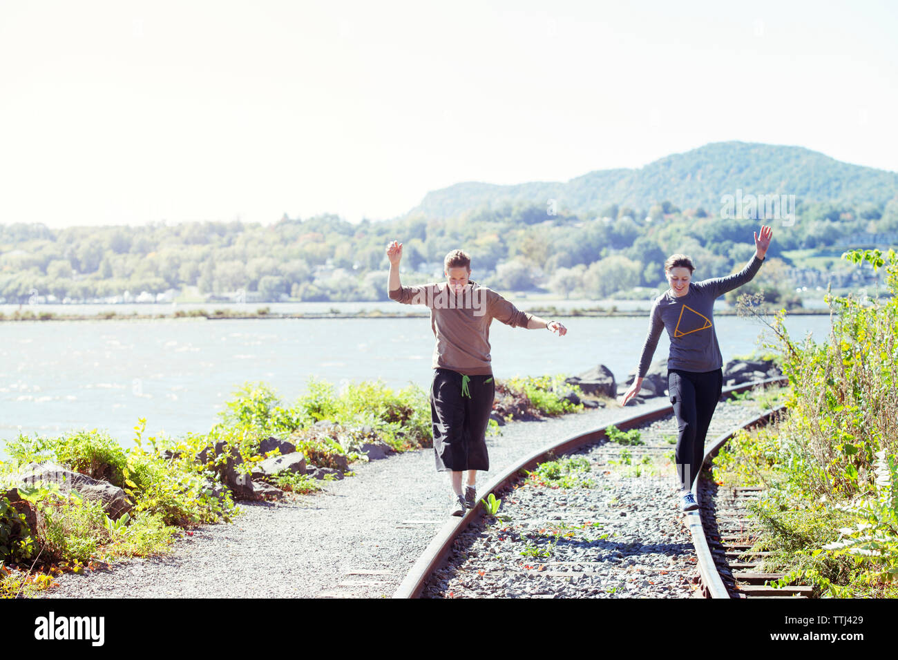 Balancing on railroad track hi-res stock photography and images - Alamy