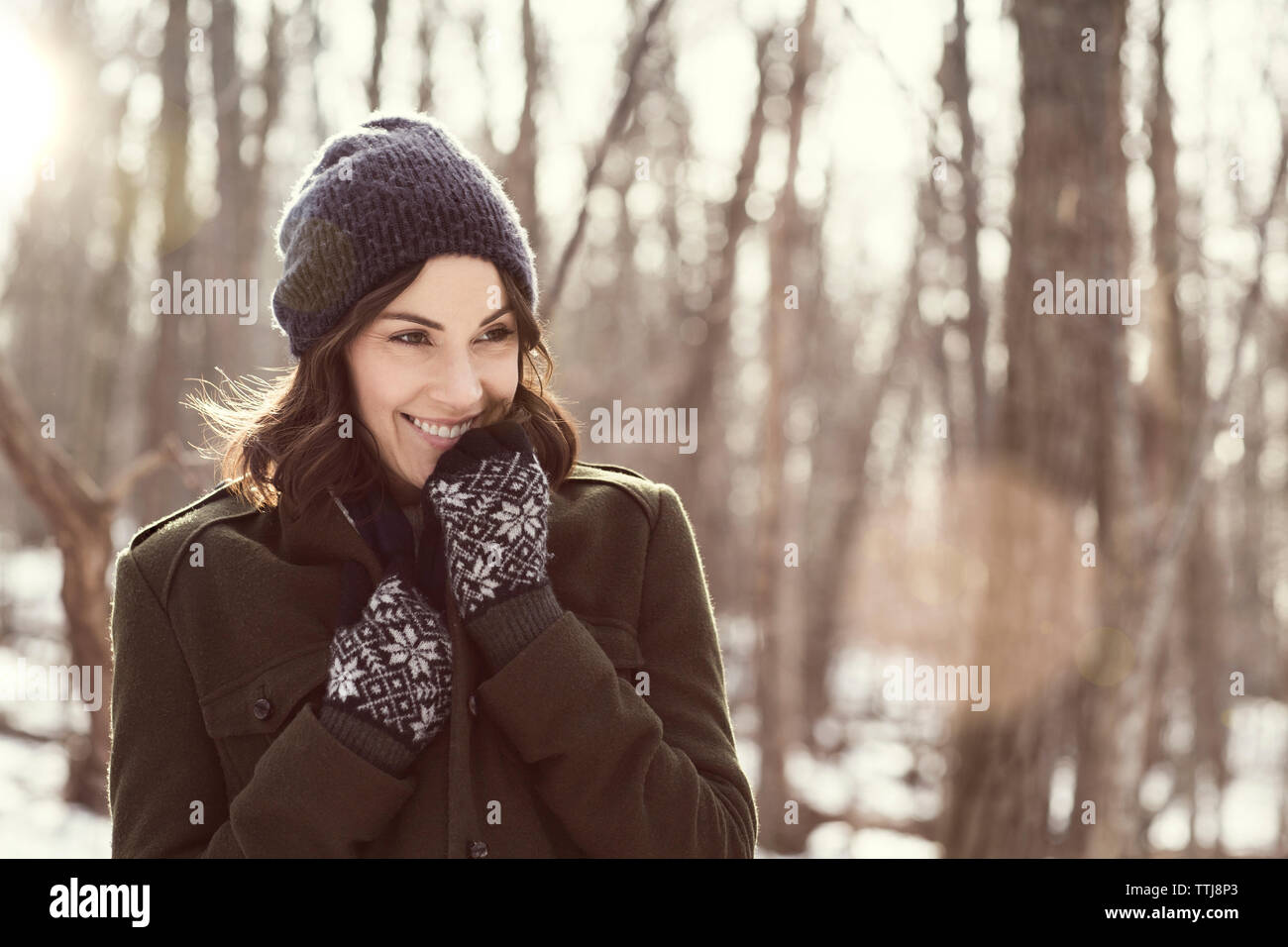 Happy woman in forest hi-res stock photography and images - Alamy