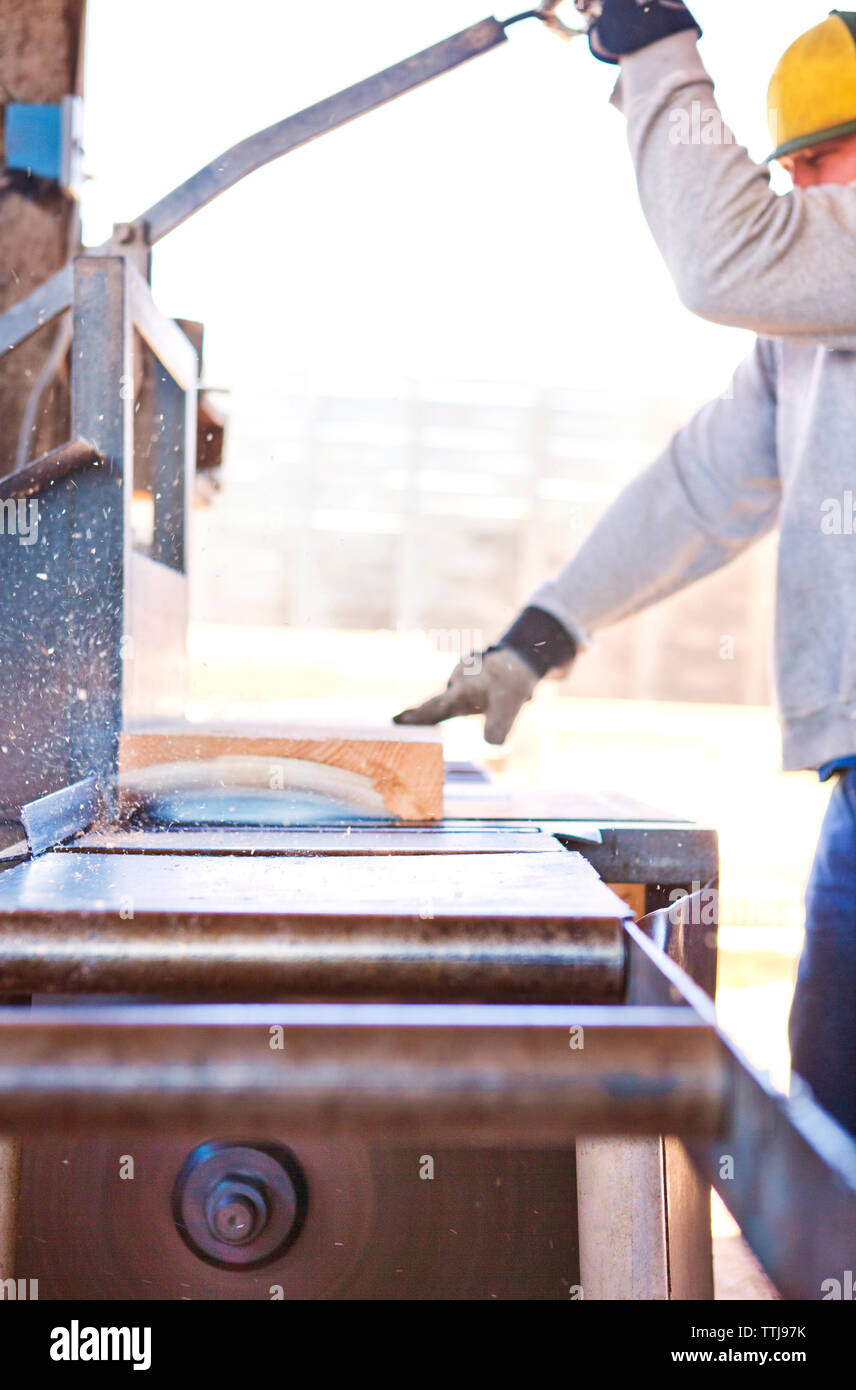 Cropped image of man working in lumber industry Stock Photo