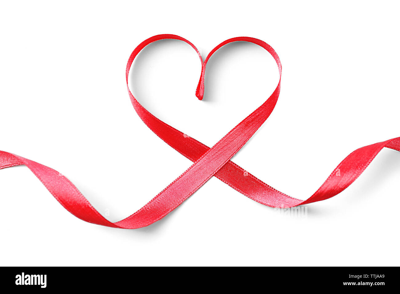Red heart shaped ribbon isolated on white Stock Photo - Alamy
