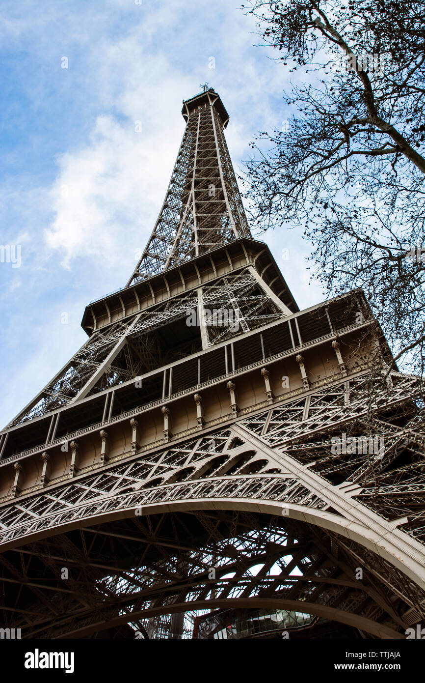 Low angle view of Eiffel tower against sky Stock Photo