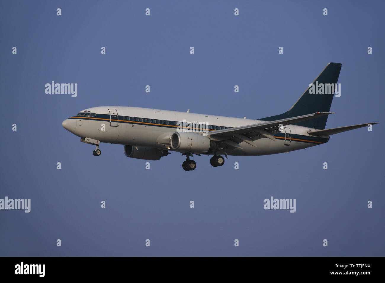 Low angle view of an airplane in flight Stock Photo