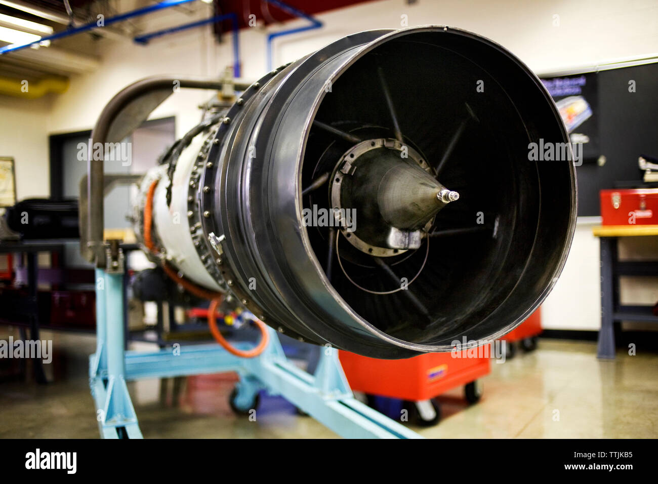 Close-up of aircraft engine in aerospace industry Stock Photo