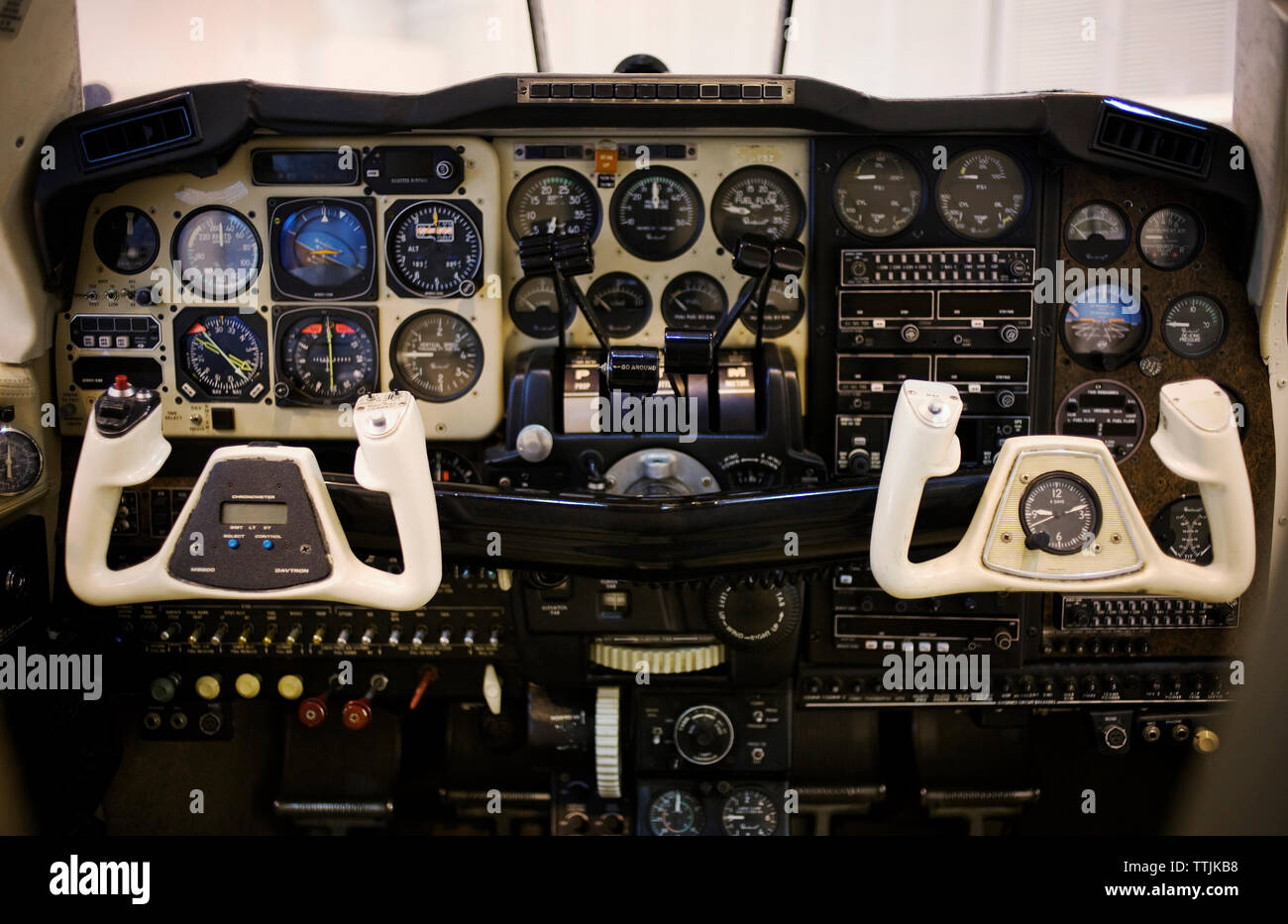 Flight simulator in aircraft Stock Photo