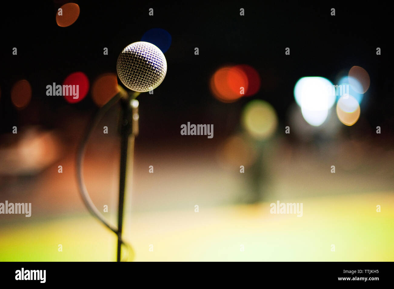 Close-up of microphone on stage Stock Photo