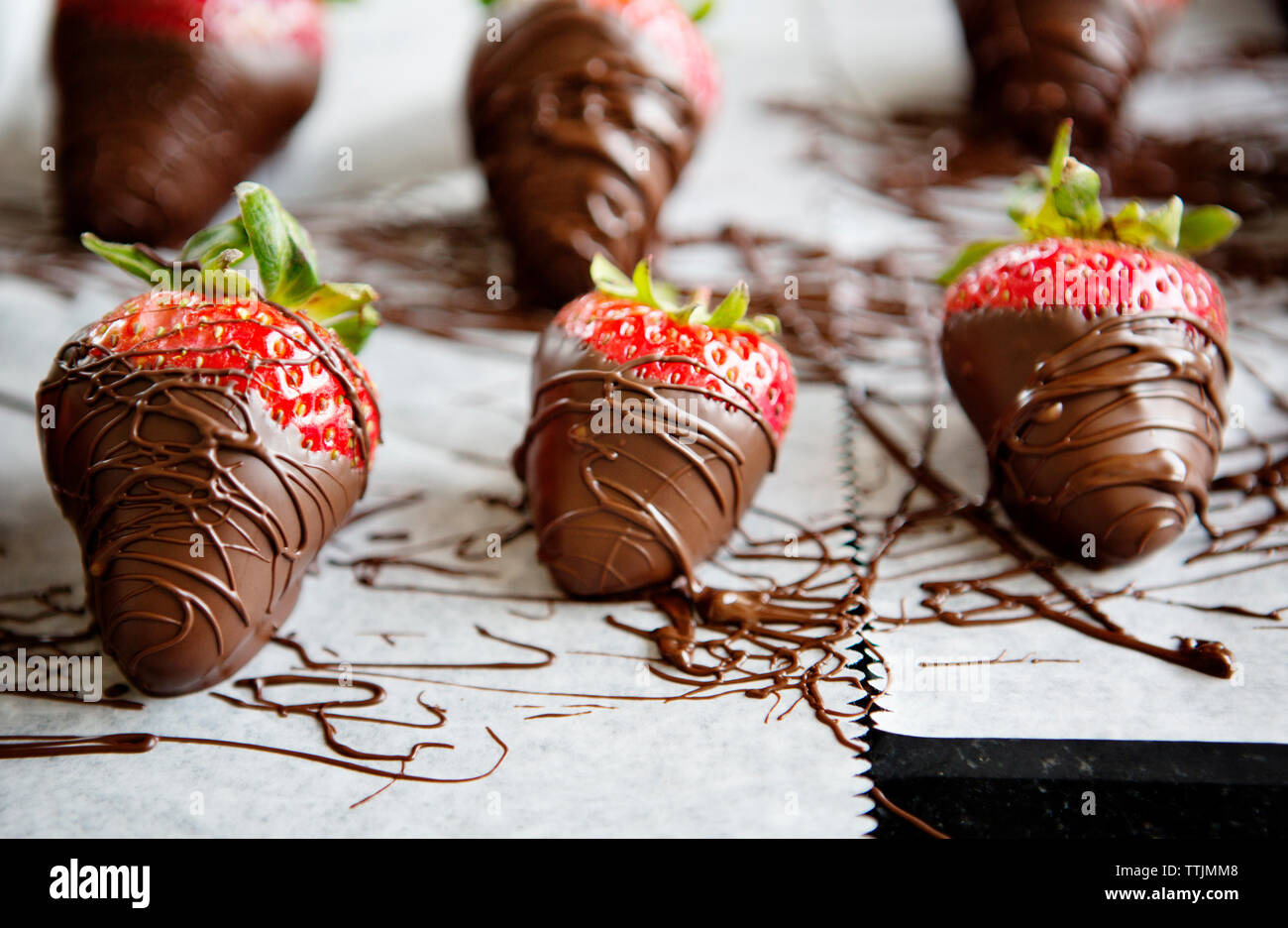 Close-up of strawberries dipped in chocolate Stock Photo