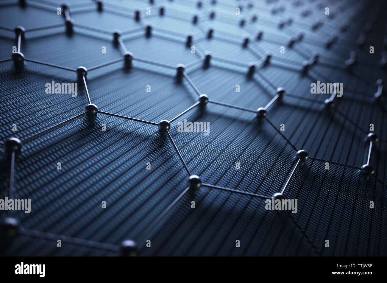 Conceptual abstract image with hexagonal structure connection. 3D illustration background. Graphene concept. Stock Photo