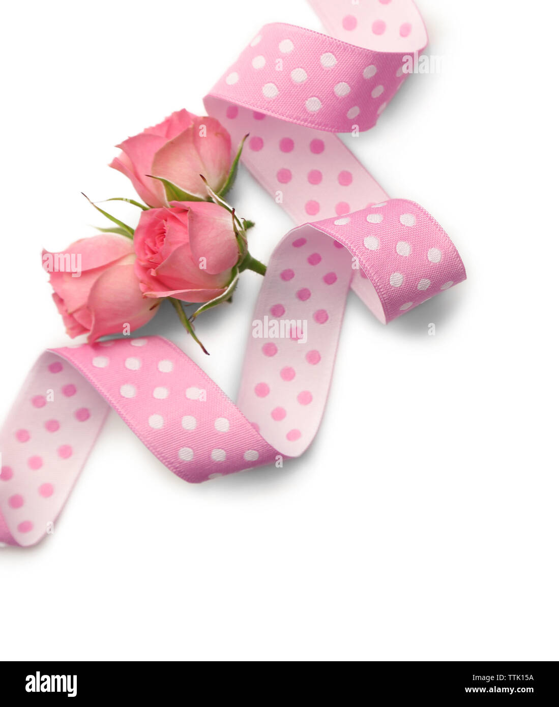 Pink ribbon with flowers. Wedding concept Stock Photo - Alamy