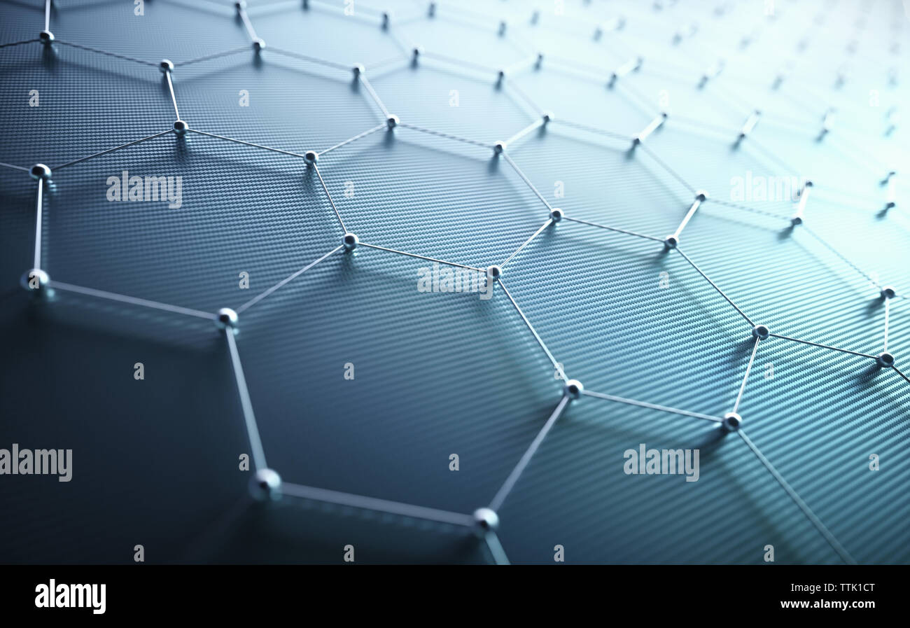 3D illustration background. Conceptual abstract image with hexagonal structure connection. Graphene concept. Stock Photo