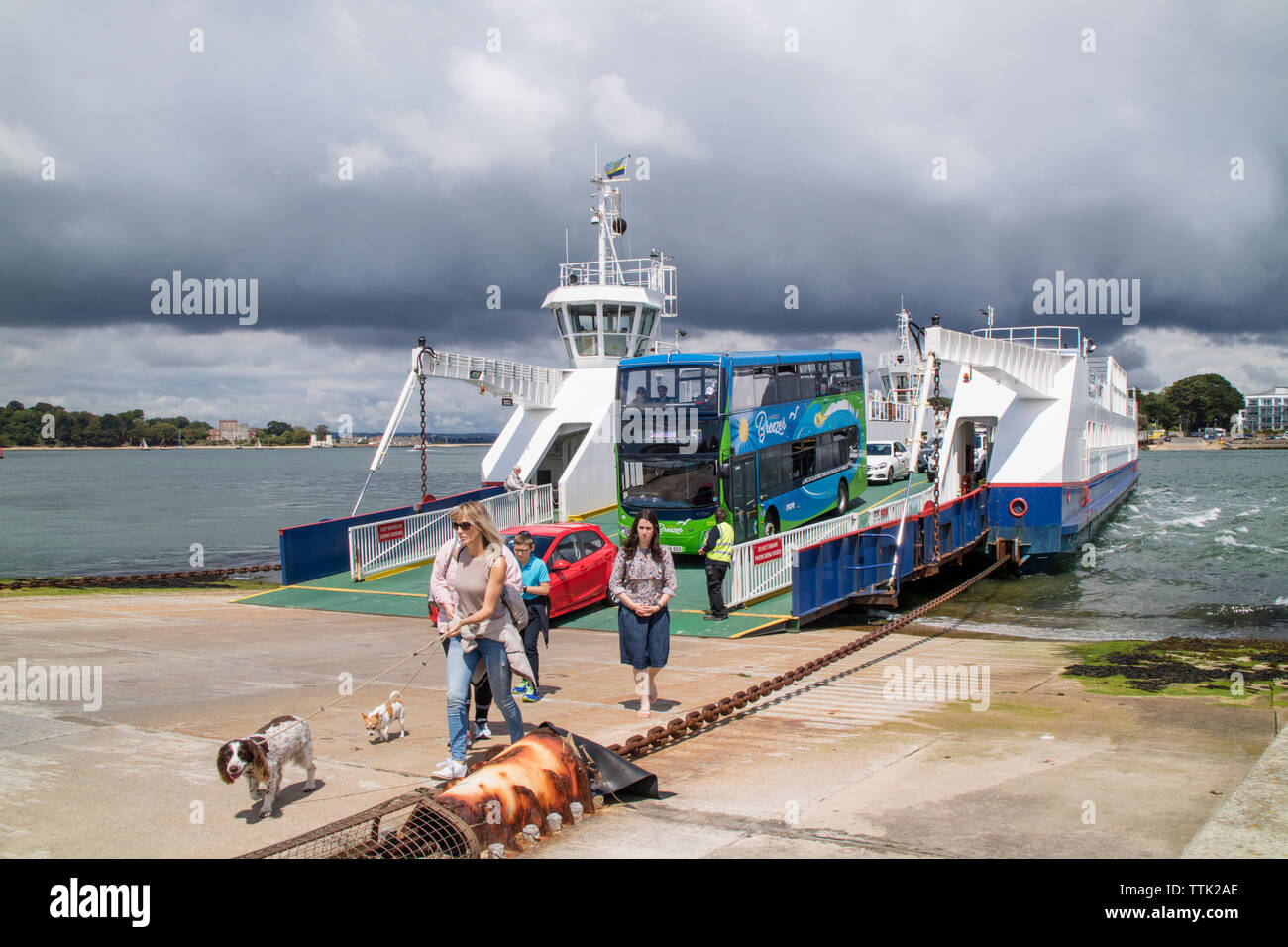 Studland chain ferry docking at studland Bay from Sandbanks, Pool
