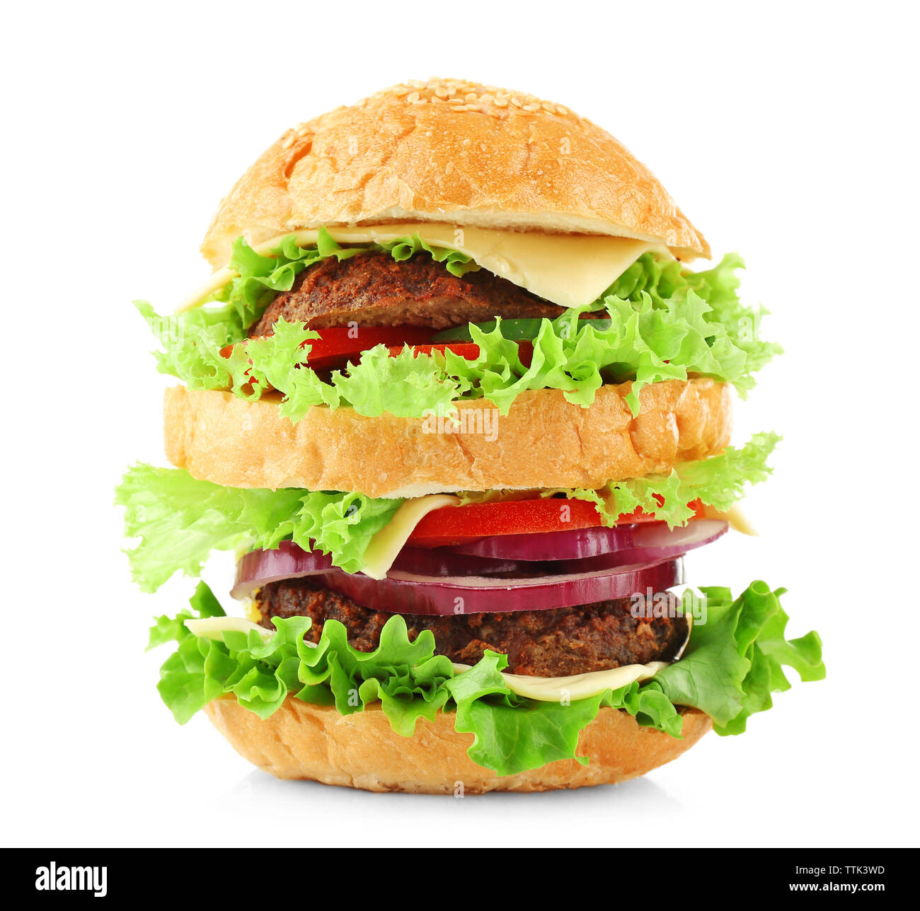Double hamburger isolated on white Stock Photo