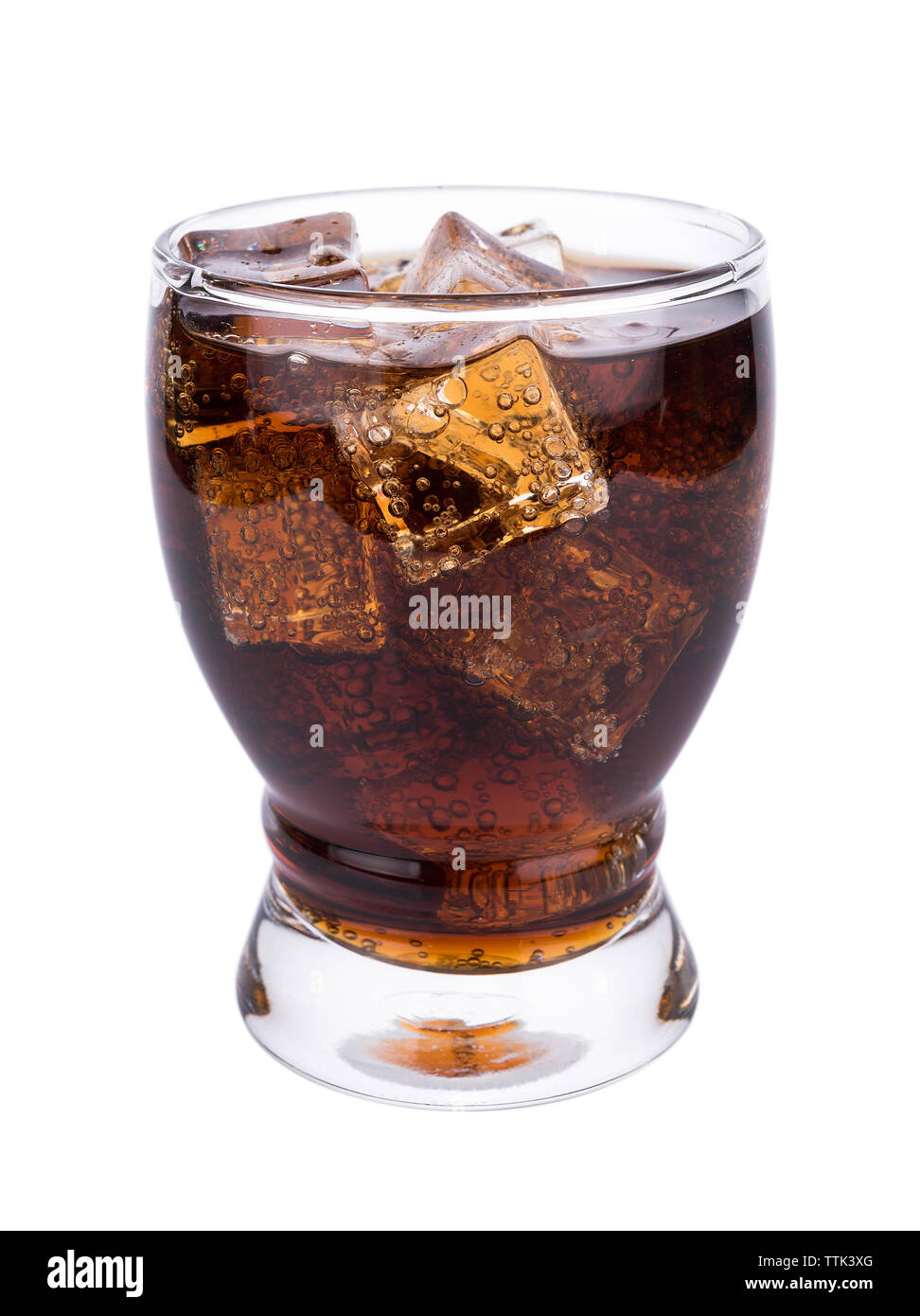 Cola in glass with ice cubes on white background Stock Photo - Alamy