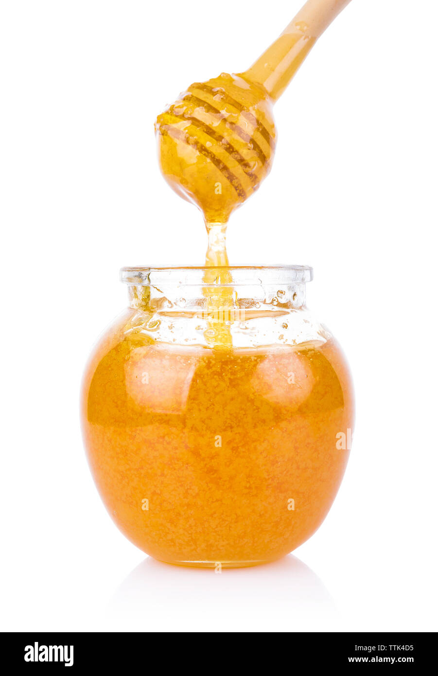 glass jar of honey and stick isolated on white background Stock Photo Alamy