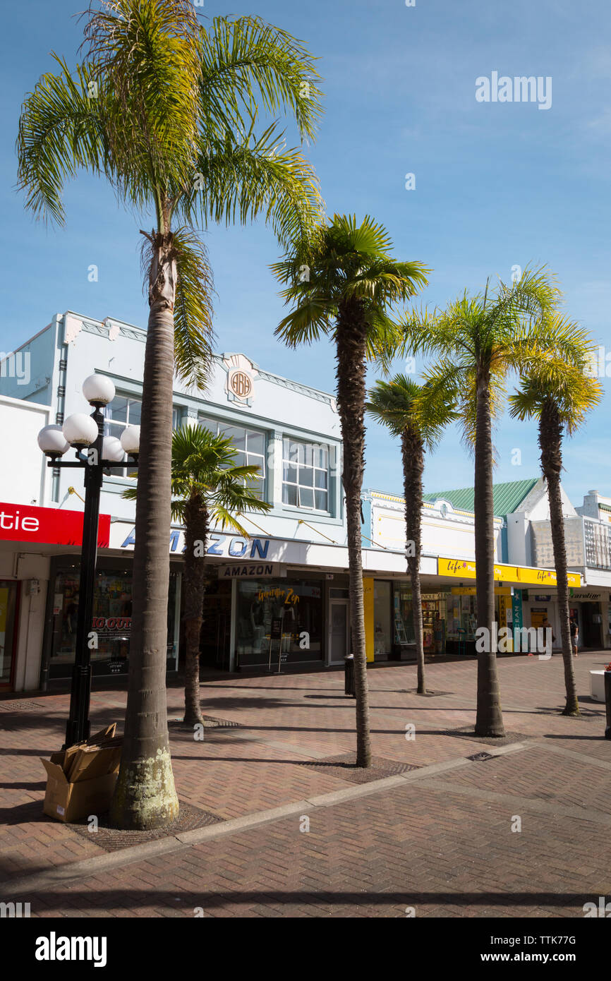 Shopping street in Art Deco style, Napier, New Zealand Stock Photo