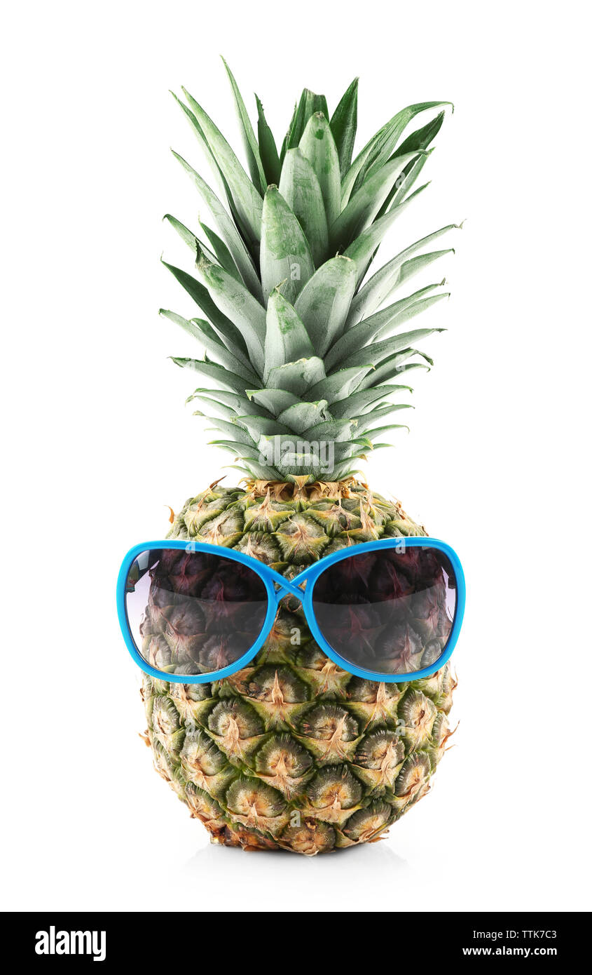 Pineapple with sunglasses, isolated on white Stock Photo Alamy