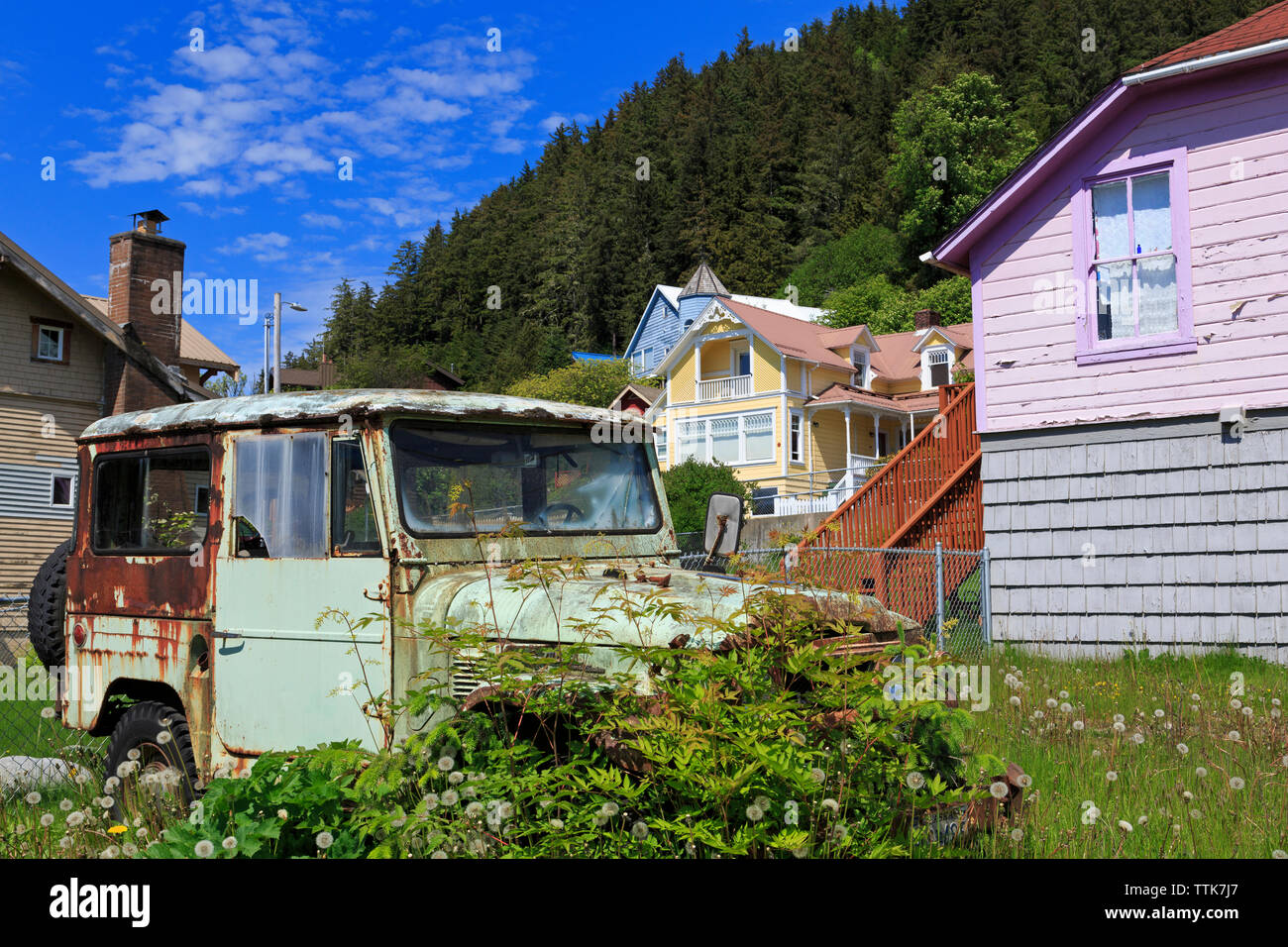 Colorful houses, Wrangel, Alaska, USA Stock Photo Alamy