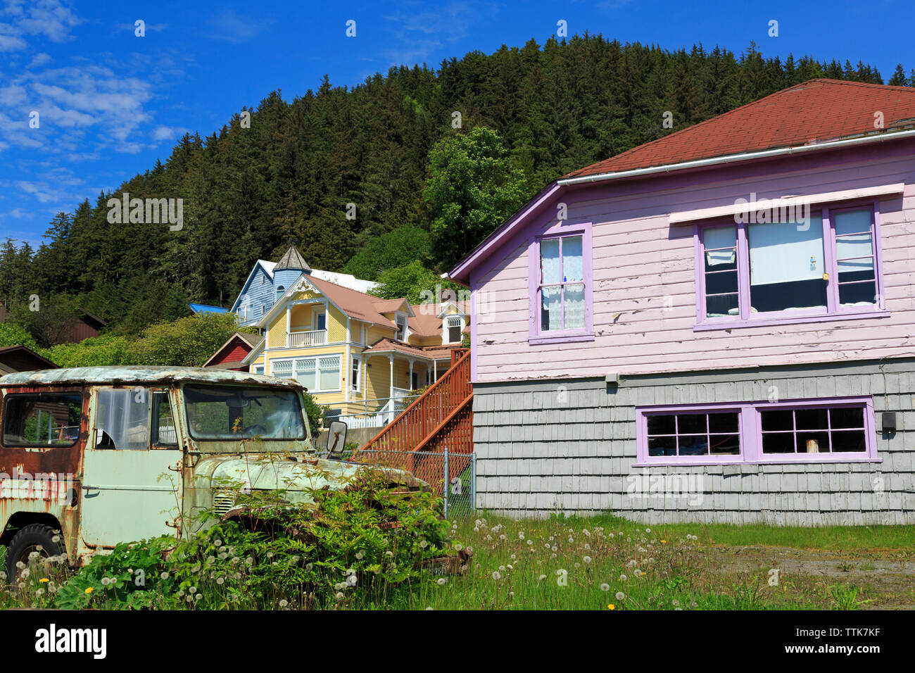 Colorful houses, Wrangel, Alaska, USA Stock Photo Alamy