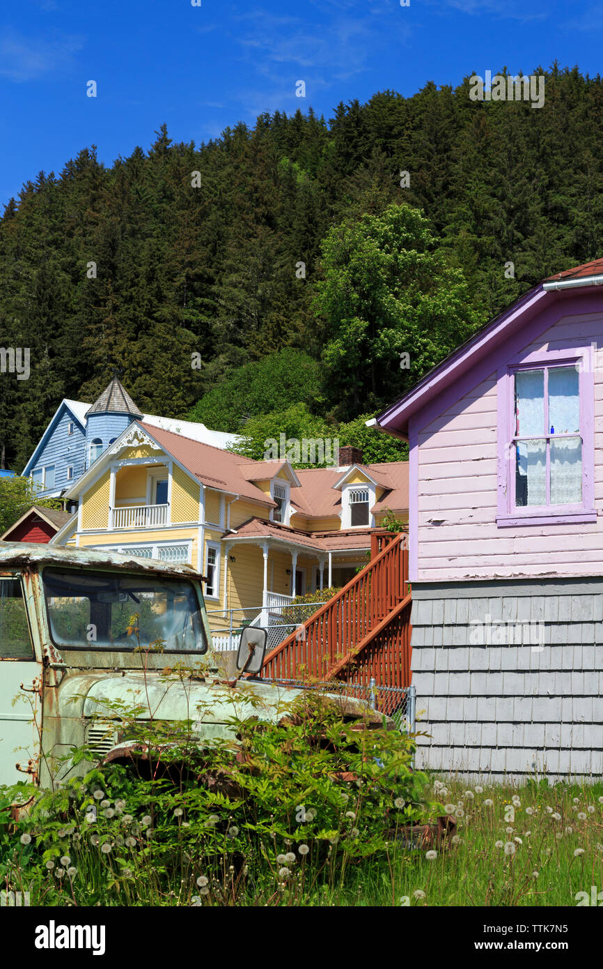 Colorful houses, Wrangel, Alaska, USA Stock Photo Alamy
