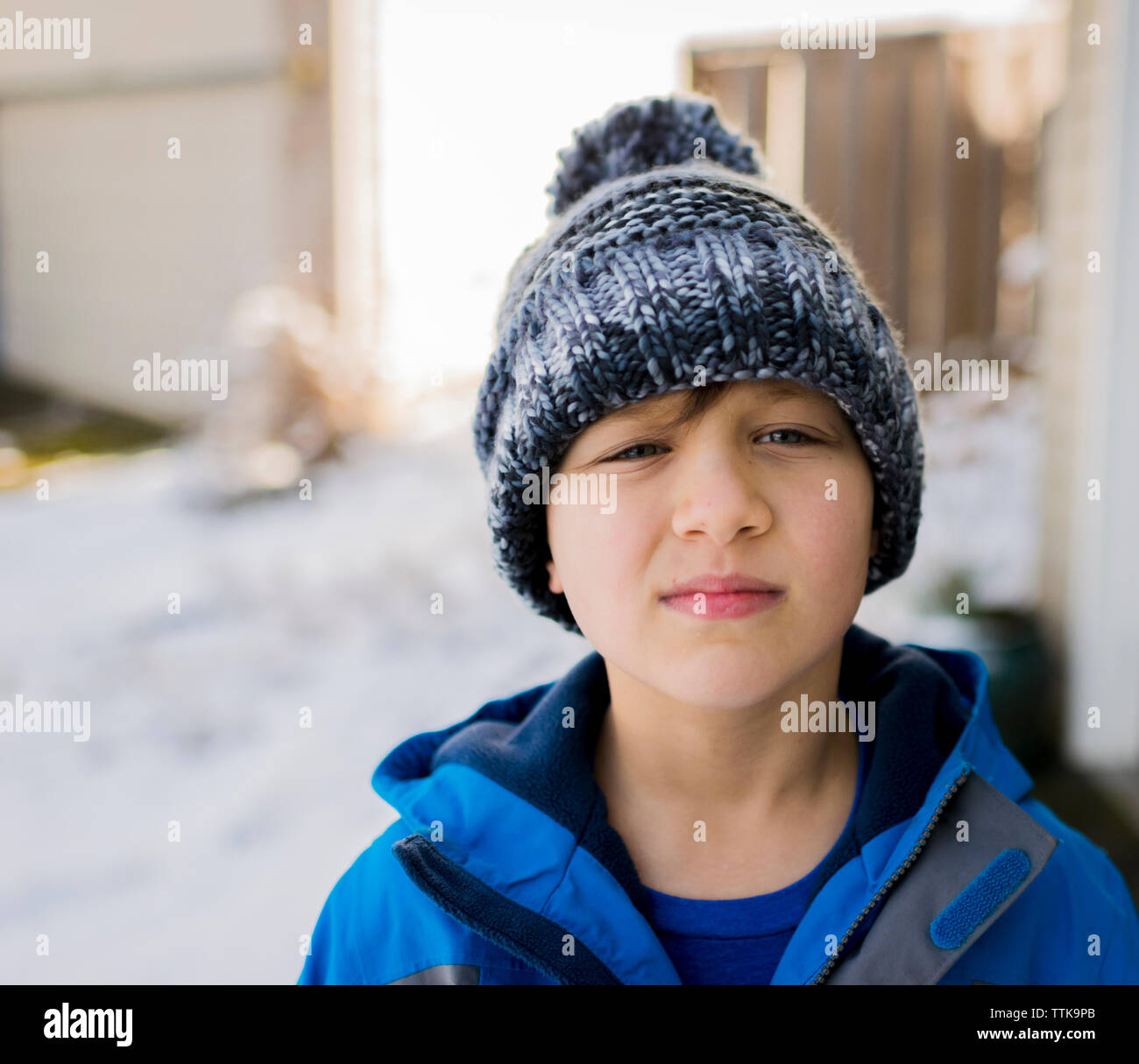 Portrait of boy wearing warm clothing during winter Stock Photo
