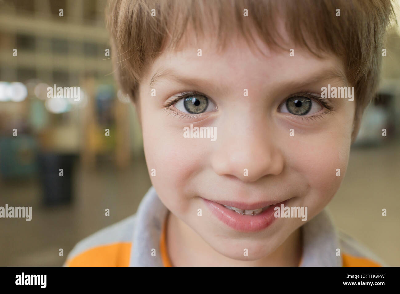 Close-up portrait of cute smiling boy Stock Photo
