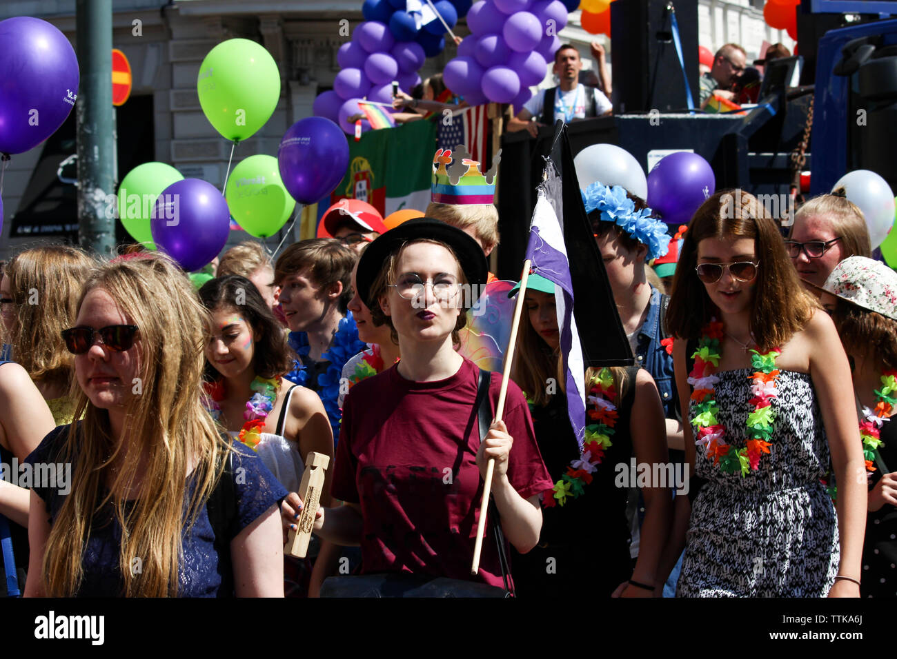 People at Helsinki Pride Parade 2016 in Helsinki, Finland Stock Photo