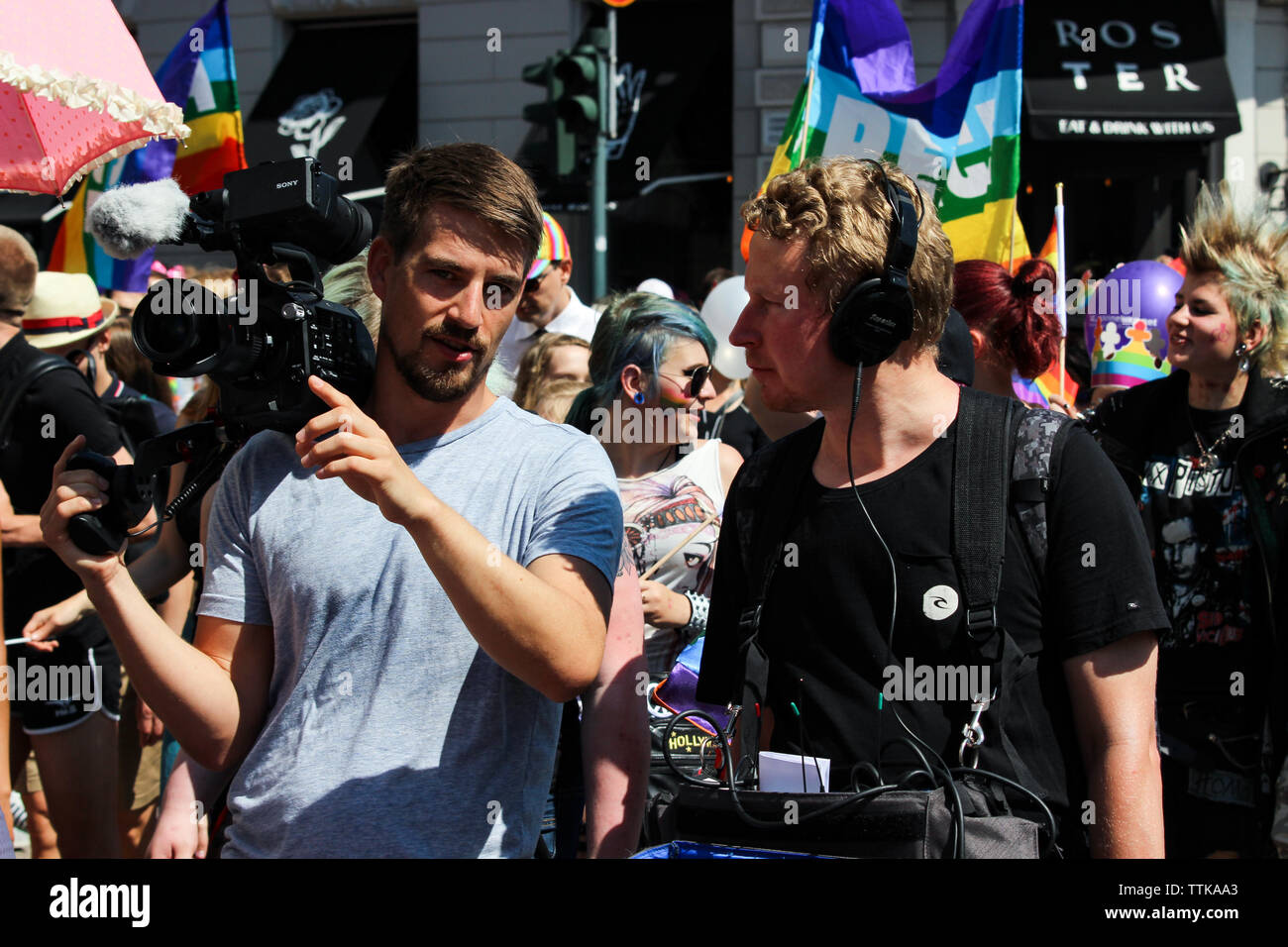 Film crew at Helsinki Pride Parade 2016 in Helsinki, Finland Stock Photo
