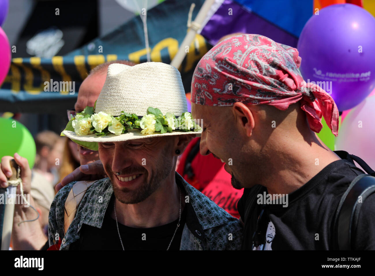 Men at Helsinki Pride Parade 2016 in Helsinki, Finland Stock Photo
