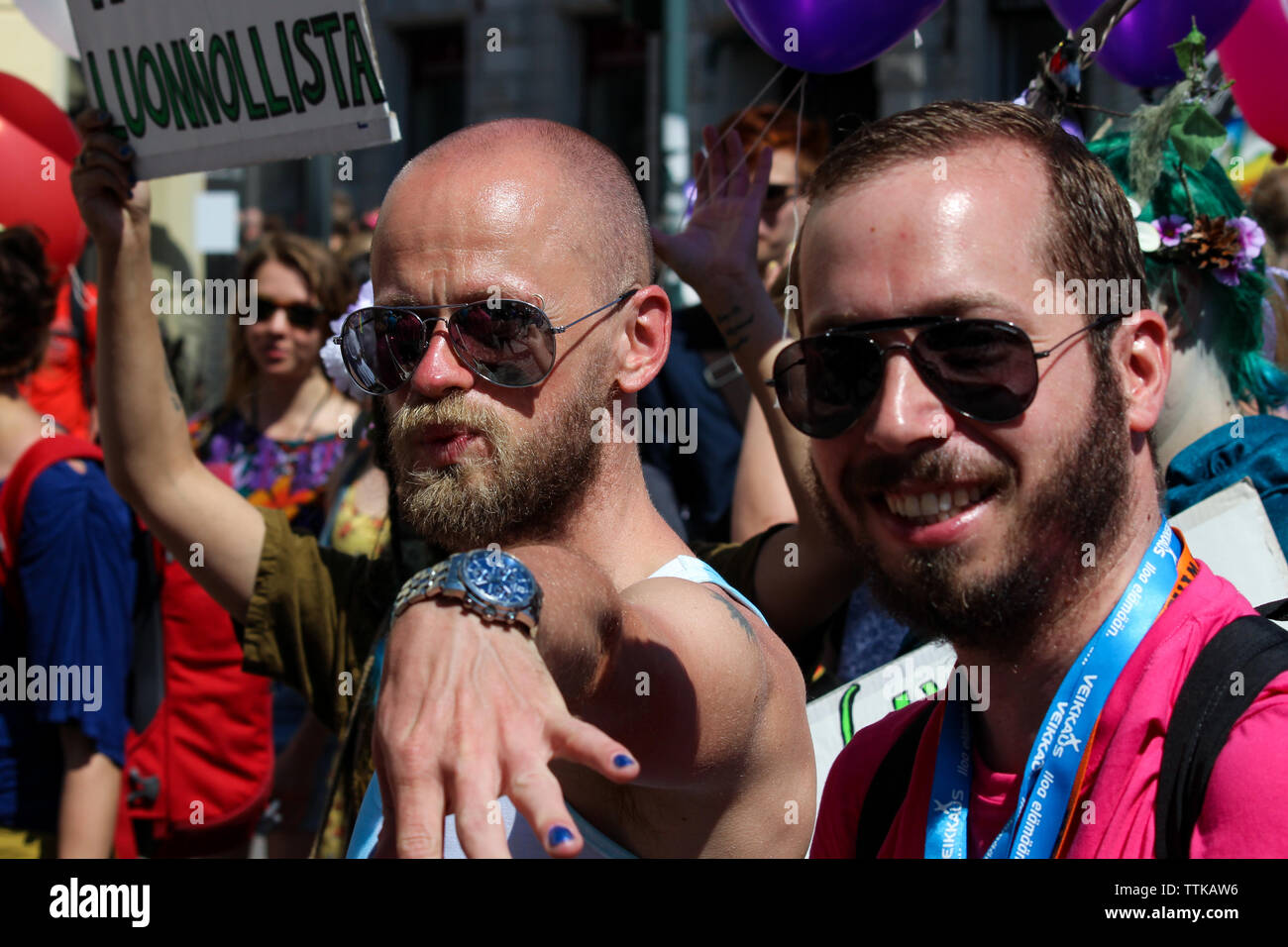 Men at Helsinki Pride parade 2016 in Helsinki, Finland Stock Photo