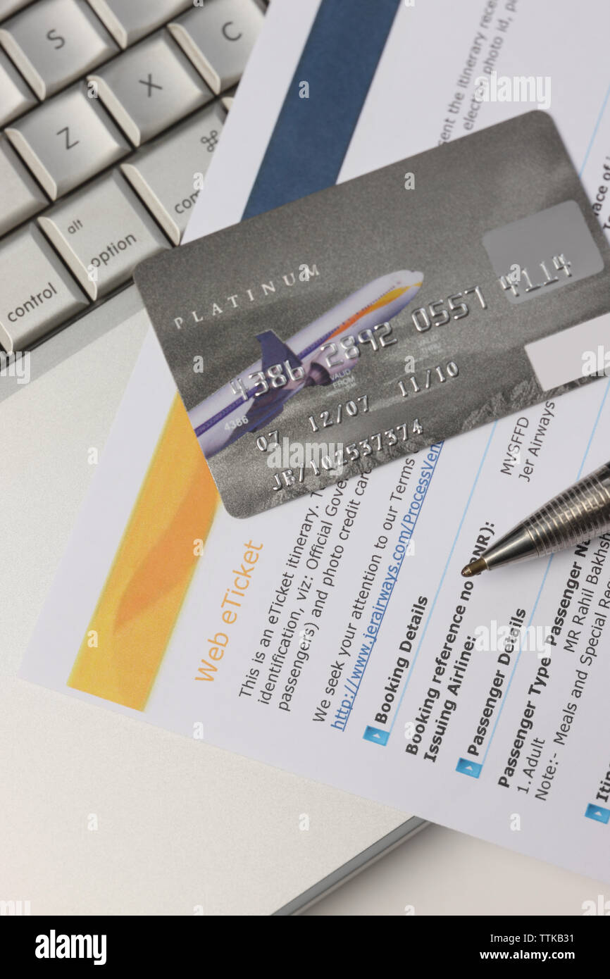 air ticket and a credit card on a laptop stock photo alamy air ticket and a