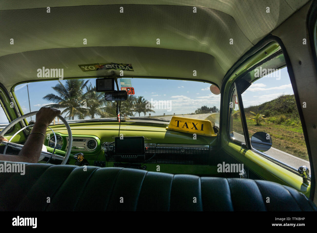 Interior of taxi car drive in Cuba Stock Photo