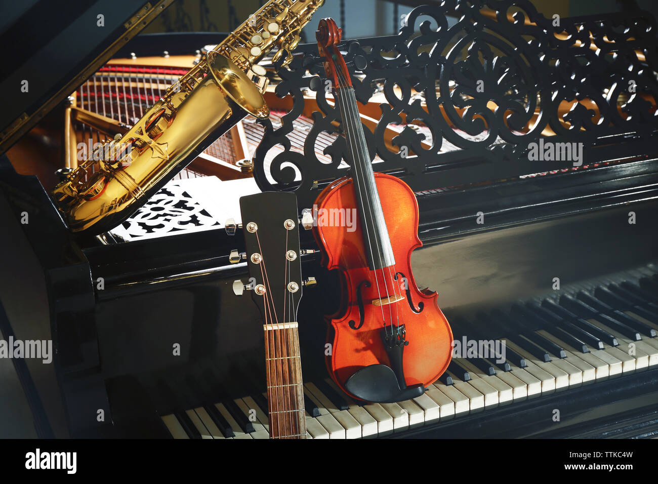 Musical instruments with piano, close up Stock Photo - Alamy