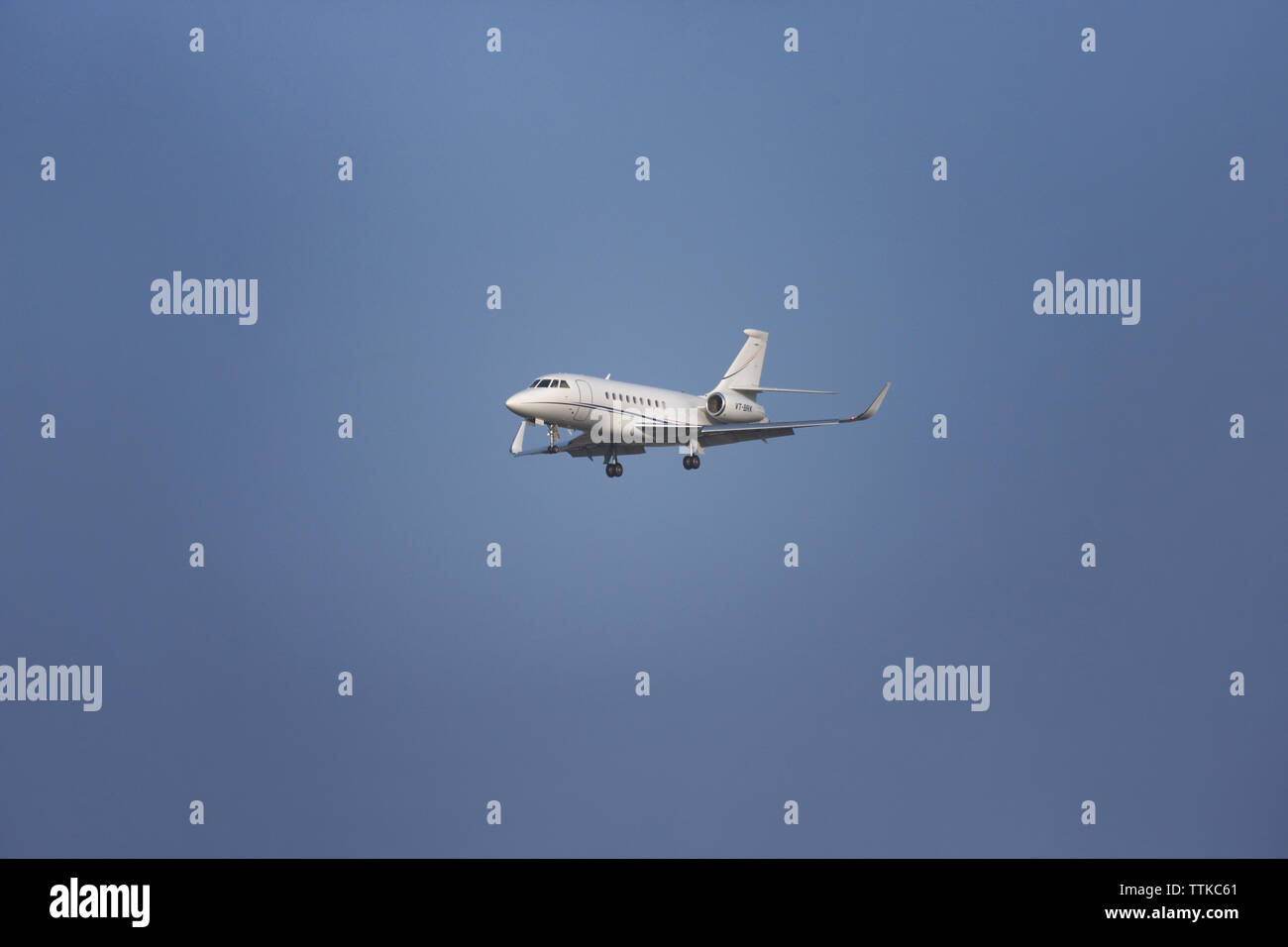 Low angle view of an airplane in flight Stock Photo
