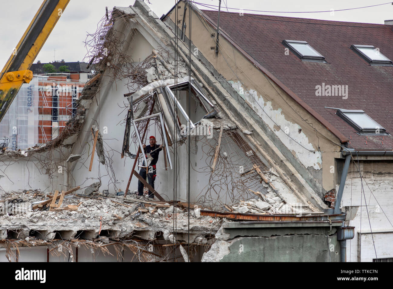Belgrade, Serbia - The demolition process of a disused building in Zemun Stock Photo