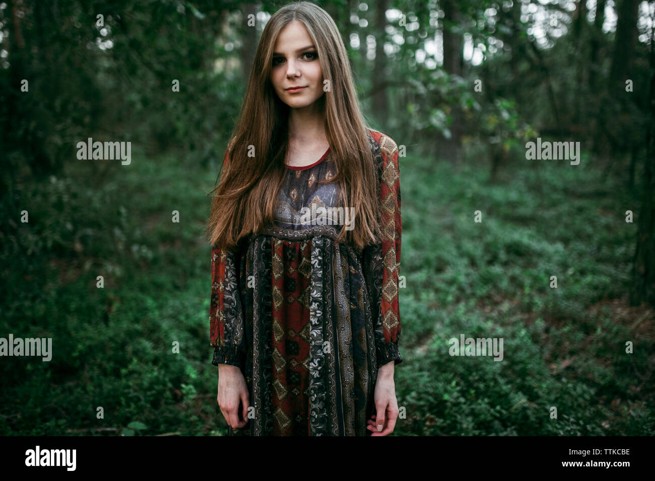 girl stands in the forest in a long dress Stock Photo - Alamy
