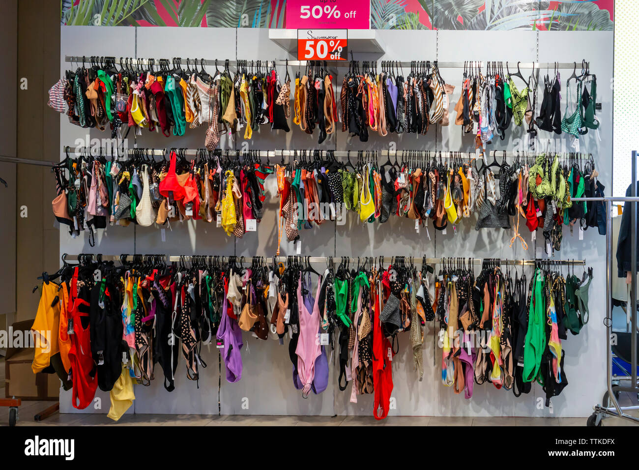 Swimwear on sale at the TopShop/TopMan store on Fifth Avenue in New York on  Thursday,