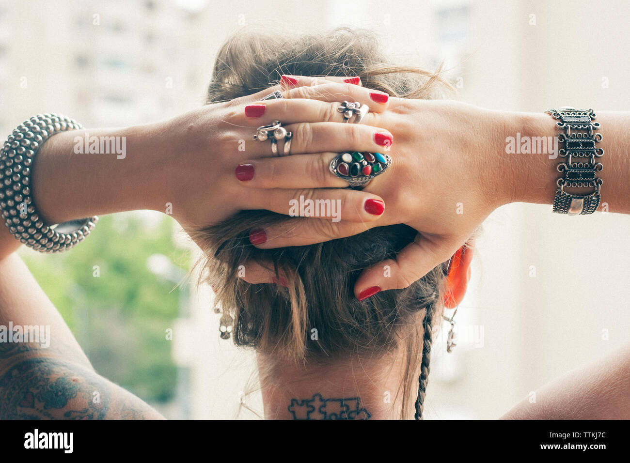 Woman Head Hands Rear View High Resolution Stock Photography and Images ...