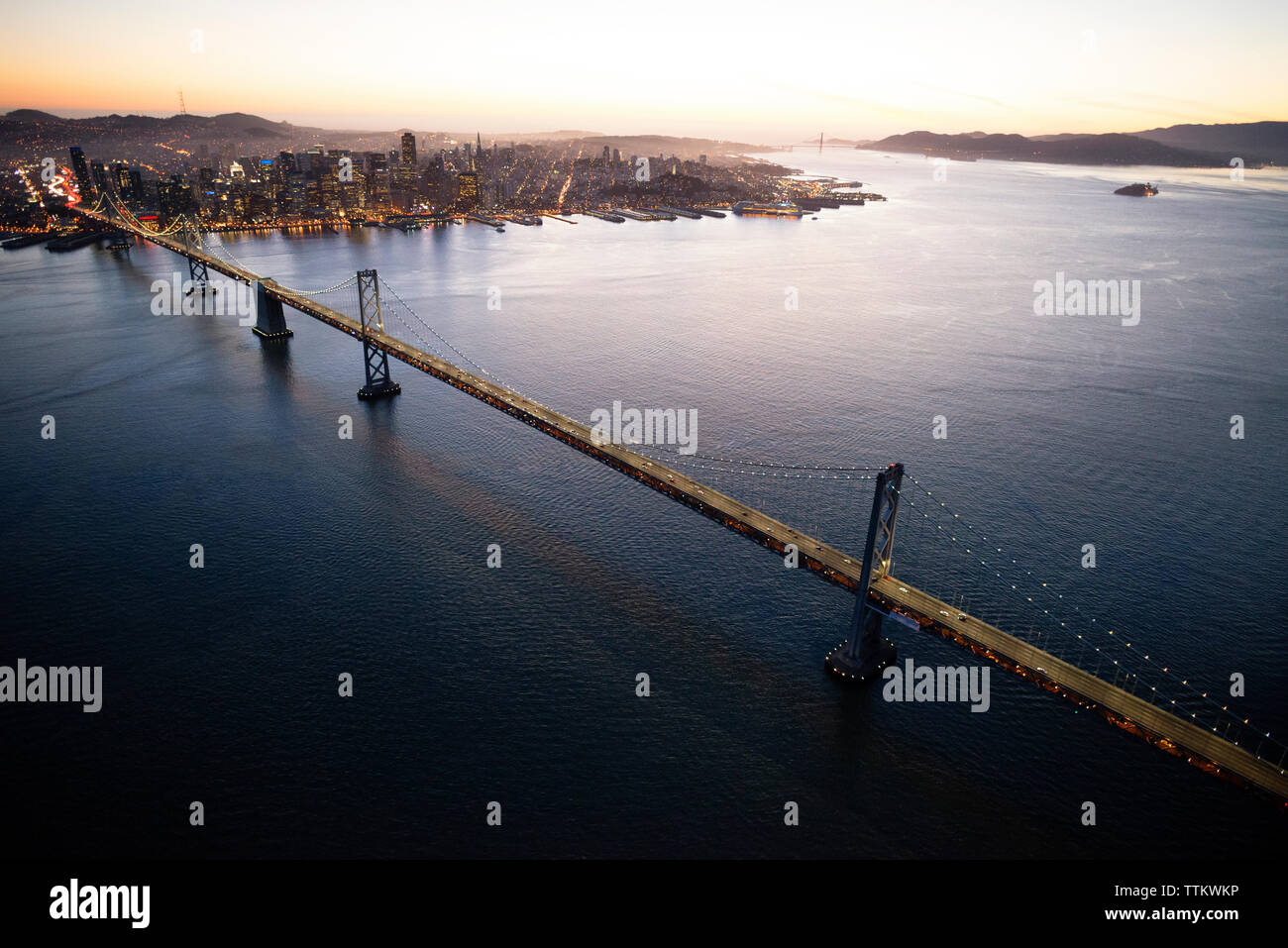 Aerial view of Bay Bridge and San Francisco bay Stock Photo