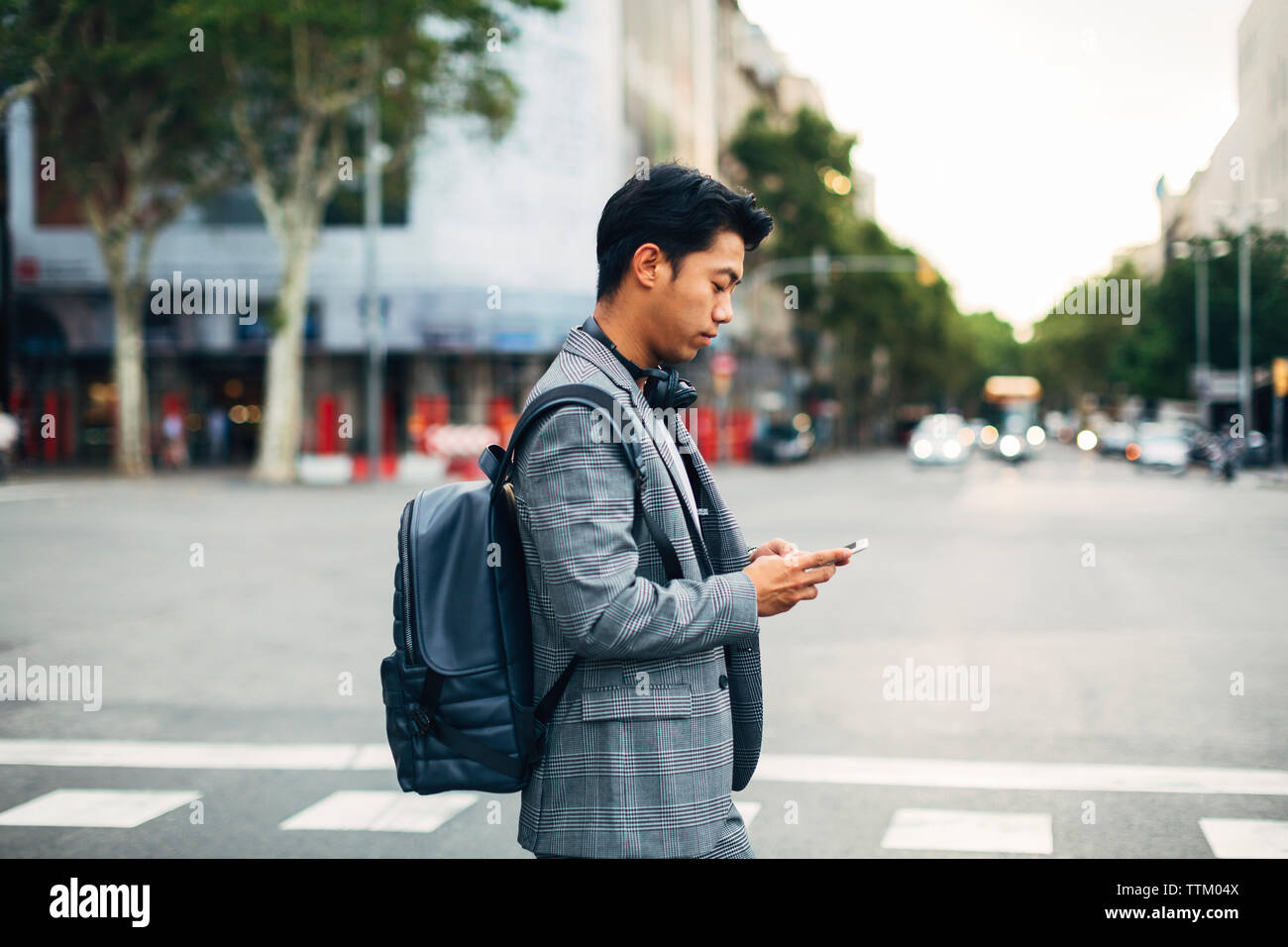Side view businessman backpack standing hires stock photography and